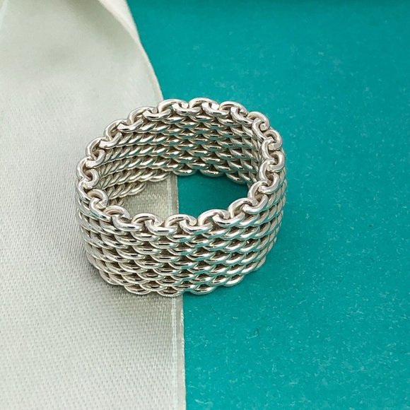 Size 5 Tiffany & Co Sterling Silver Somerset Mesh Weave Ring - Picture 1 of 5